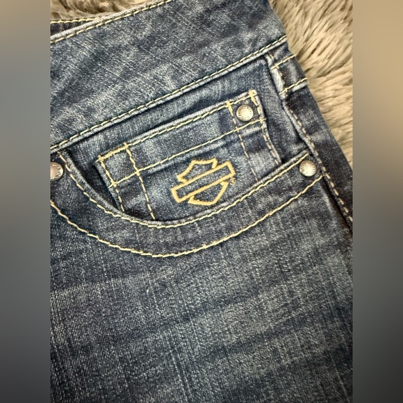 Harley-Davidson Women’s Flare Jeans Size 10 Embellished Snap Leg Moto Denim - Picture 3 of 14